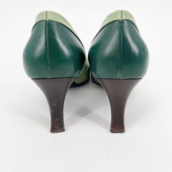 Vintage Prada Green Tricolor Colorblock Leather Square Toe Mid Heel Pumps 38.5 - Picture 8 of 11